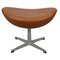 Egg Foot Stool in Patinated Cognac Aniline Leather by Arne Jacobsen for Fritz Hansen, Image 1