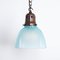 Antique Blue Holophane Glass Pendant Light with Copper Galleries, 1930s 1
