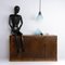 Antique Blue Holophane Glass Pendant Light with Copper Galleries, 1930s 3