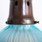 Antique Blue Holophane Glass Pendant Light with Copper Galleries, 1930s 9