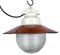 Industrial Red Enamel Porcelain Pendant Light with Ribbed Clear Glass, 1970s 1