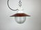 Industrial Red Enamel Porcelain Pendant Light with Ribbed Clear Glass, 1970s 2