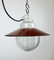 Industrial Red Enamel Porcelain Pendant Light with Ribbed Clear Glass, 1970s 9