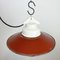 Industrial Red Enamel Porcelain Pendant Light with Ribbed Clear Glass, 1970s 5