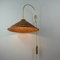Lampada da parete regolabile in ottone e vimini attribuita a Jt Kalmar, Austria, anni '50, Immagine 5