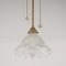 Art Deco Holophane Glass and Aged Brass Pendants, 1920s, Set of 2 9