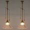 Art Deco Holophane Glass and Aged Brass Pendants, 1920s, Set of 2 16