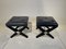 Stools in Black Lacquered Wood and Blue Leather, Set of 2 3