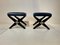 Stools in Black Lacquered Wood and Blue Leather, Set of 2 4