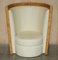 Vintage Art Deco Burr Walnut Tub Chairs in Cream Leather, Set of 2 3