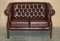 Chesterfield Tufted Sofas in Bordeaux Brown Leather from Harrods London, Set of 2 3