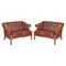 Chesterfield Tufted Sofas in Bordeaux Brown Leather from Harrods London, Set of 2 1