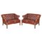 Chesterfield Tufted Sofas in Bordeaux Brown Leather from Harrods London, Set of 2, Image 1