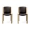Chair 300 in Wood and Sørensen Leather by Joe Colombo, Set of 4 3