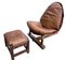 Brutalist Brazilian Leather Chair and Hocker, 1960s, Set of 2 2