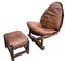 Brutalist Brazilian Leather Chair and Hocker, 1960s, Set of 2, Image 2