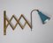 Vintage Italian Wall Scissor Lamp in Brass and Blue Shade, 1950s, Image 1