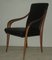 Black Leather and Cherrywood Lounge Chair with Curved Arms 2