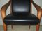 Black Leather and Cherrywood Lounge Chair with Curved Arms 3