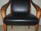 Black Leather and Cherrywood Lounge Chair with Curved Arms, Image 3