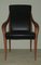 Black Leather and Cherrywood Lounge Chair with Curved Arms 4