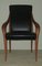 Black Leather and Cherrywood Lounge Chair with Curved Arms, Image 4