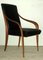 Black Leather and Cherrywood Lounge Chair with Curved Arms 1
