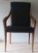 Black Leather and Cherrywood Lounge Chair with Curved Arms 6