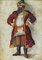 Theatrical Costume Sketch of Russian Merchant, 17th Century, Gouache on Cardboard, Framed 1