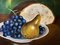 Natura morta con pera e uva, anni '20, olio su tela, con cornice, Immagine 4