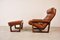 Vintage Leather Armchair with Hocker, 1970s, Set of 2 9