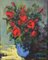Fiori rossi in un vaso blu, fine XX secolo, olio su tela, Immagine 1