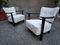 Armchairs in Ebonized Wood and White Fabric, 1950s, Set of 2 1