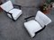 Armchairs in Ebonized Wood and White Fabric, 1950s, Set of 2, Image 3
