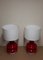Vintage Red Glass Base and White Fabric Screen Table Lights, 1970s, Set of 2 2