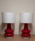 Lampes de Bureau Vintage en Verre Rouge et Tissu Blanc, 1970s, Set de 2 1