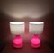 Vintage Red Glass Base and White Fabric Screen Table Lights, 1970s, Set of 2 6