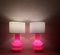 Vintage Red Glass Base and White Fabric Screen Table Lights, 1970s, Set of 2 7