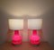 Vintage Red Glass Base and White Fabric Screen Table Lights, 1970s, Set of 2 4