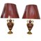 French Rouge and Gilt Bronze Mounted Table Lamps with Metalic Shades, Set of 2 1