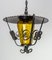 French Wrought Iron and Colored Glass Ceiling Lamp, 1970s 4