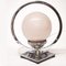 Lampada da tavolo Art Déco in metallo cromato e vetro lattimo, anni '20, Immagine 1