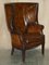 Antique Victorian Chippendale Wingback Armchairs in Brown Leather, 1860, Set of 2 2