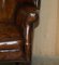 Antique Victorian Chippendale Wingback Armchairs in Brown Leather, 1860, Set of 2 9