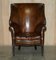 Antique Victorian Chippendale Wingback Armchairs in Brown Leather, 1860, Set of 2 20