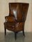 Antique Victorian Chippendale Wingback Armchairs in Brown Leather, 1860, Set of 2 19