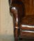 Antique Victorian Chippendale Wingback Armchairs in Brown Leather, 1860, Set of 2 8