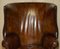 Antique Victorian Chippendale Wingback Armchairs in Brown Leather, 1860, Set of 2 4