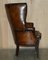 Antique Victorian Chippendale Wingback Armchairs in Brown Leather, 1860, Set of 2 16