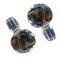 20th Century Cut Glass Decantars and Stoppers on Wood Metal and Brass Framed Tantalus, Set of 3 9
